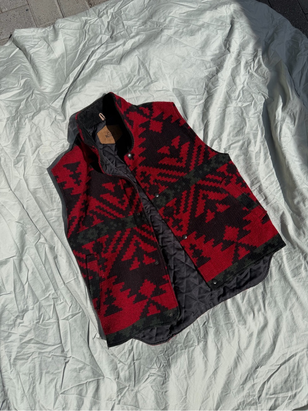 Men's Quilted Red & Black Patterned Vest - Brand Unspecified